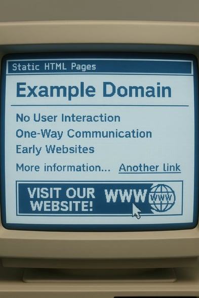 Old computer screen showing static HTML, symbolizing the early evolution of the web in Web 1.0.